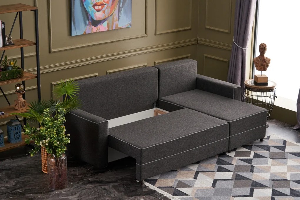 Sofá-cama de canto Ece – Antracite – 242 cm x 88 cm x 90 cm