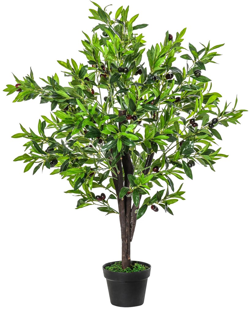 Outsunny Planta Artificial com Altura 120cm Oliveira Artificial com 1080 Azeitonas Folhas Realistas e 108 Frutos Decoração para interior Exterior Sala de Estar Escritório Verde