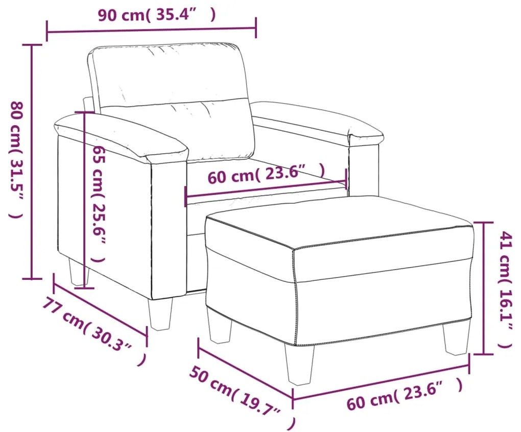 Poltrona com apoio de pés couro artificial 60 cm preto