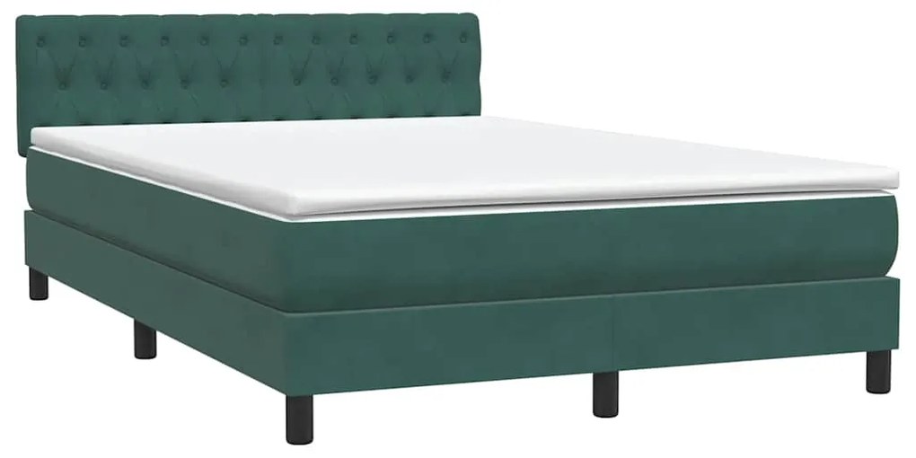 Box Cama primavera com Colchão Verde Escuro 140x210 cm Veludo