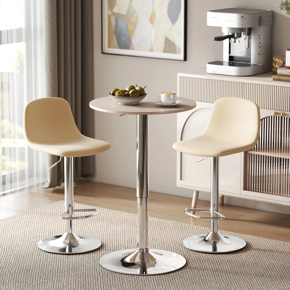 Mesa de Bar com Altura Ajustável Ø60x67-93 cm Giratória 360° com Base Redonda (BANCOS NÃO INCLUÍDOS) Mesa Alta Moderna para Cozinha Ø60x67-93 cm Madei