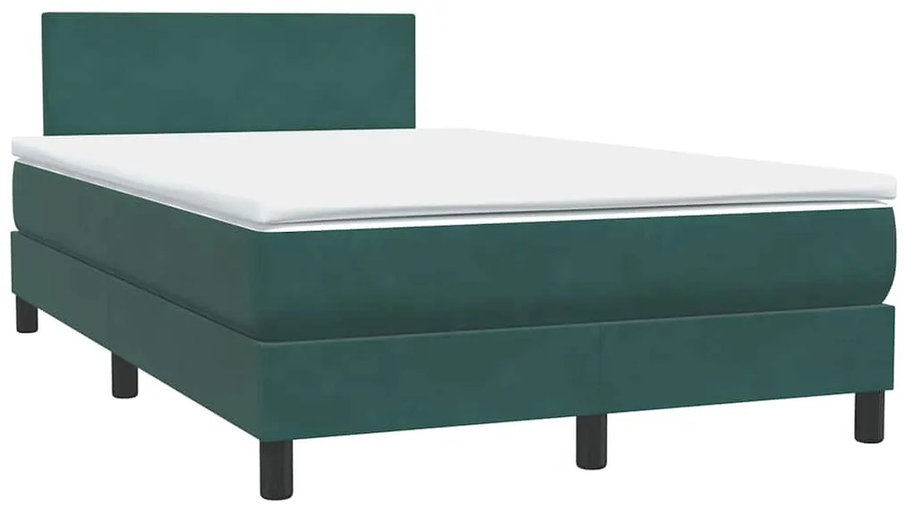 Cama boxspring com colchão 120x210 cm veludo verde-escuro