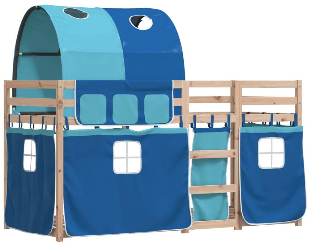 Beliche com cortinas 90x190 cm madeira de pinho maciça azul