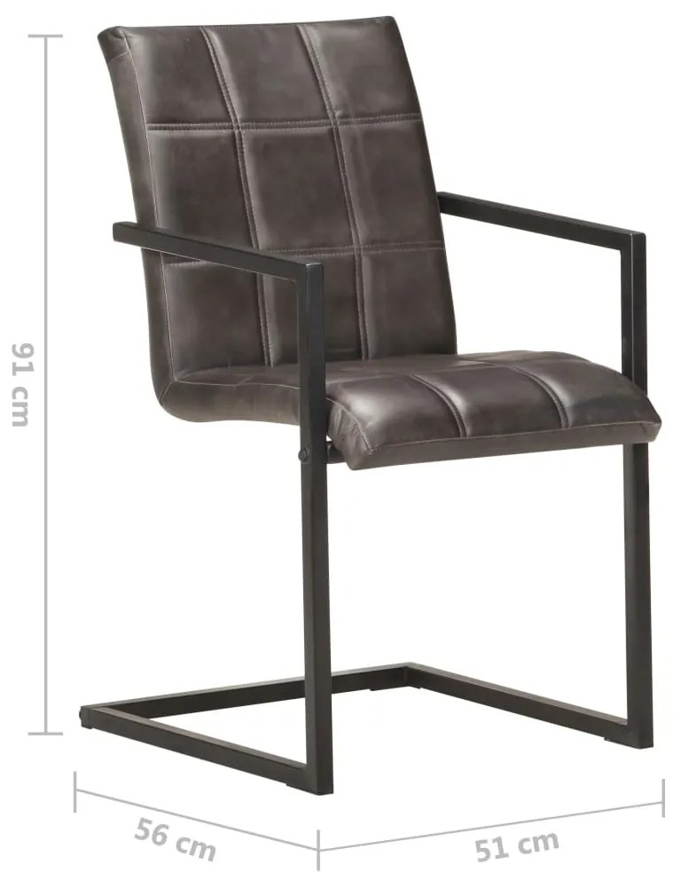 Cadeiras de jantar cantilever 6 pcs couro genuíno cinzento