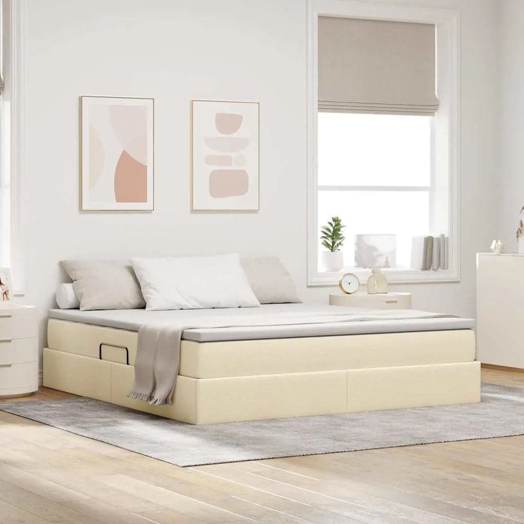 vidaXL Cama com arrumação e colchão Creme 180 x 200 cm Poliéster