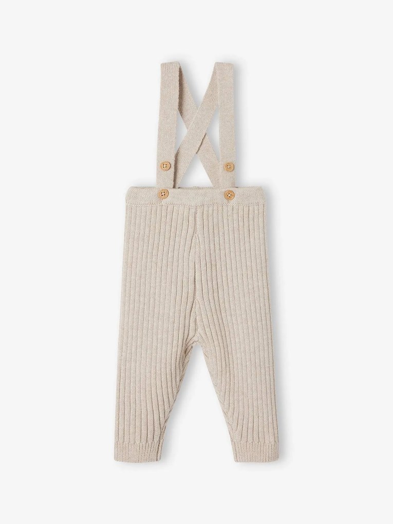 Leggings com alças, em tricot, para bebé bege mesclado