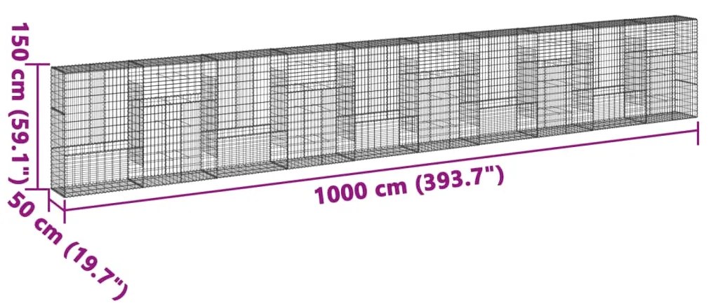 Cesto gabião com cobertura 1000x50x150 cm ferro galvanizado