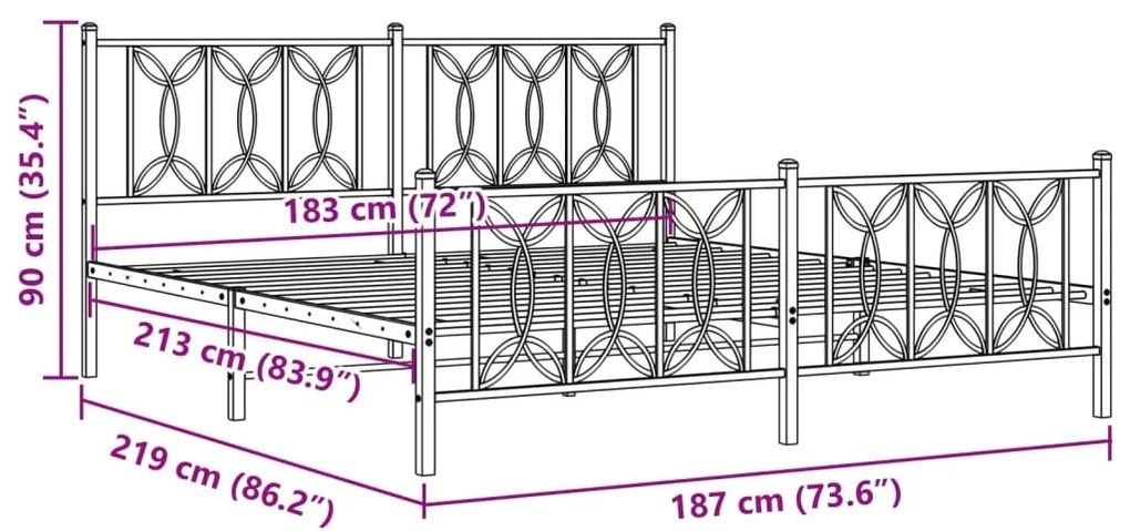 Estrutura de cama com cabeceira e pés 183x213 cm metal preto