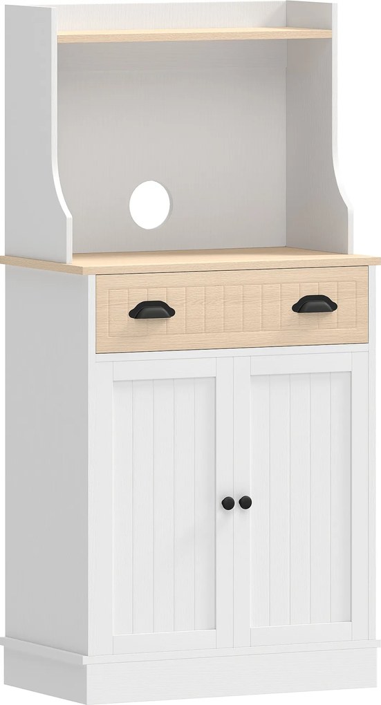 HOMCOM Armário para micro-ondas para cozinha com espaço aberto 1 gaveta e armário 2 portas 61 x 35 x 125,4 cm carvalho | Aosom Portugal