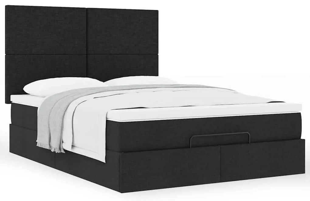 Estrutura de cama otomana com colchão 140x190 cm tecido preto