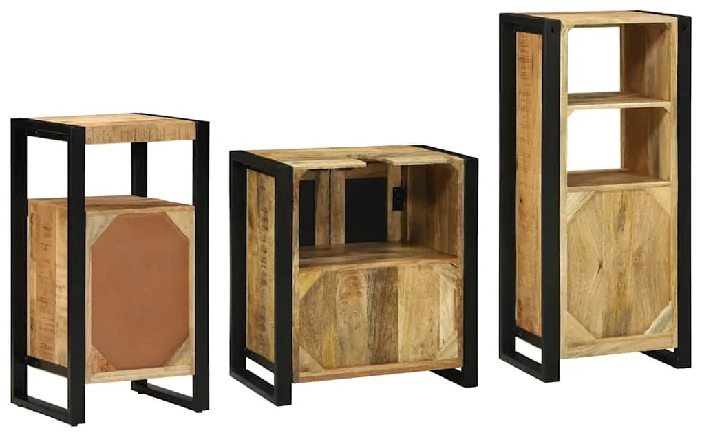 Conjunto de Móveis para Banheiro 3 pcs Madeira de manga maciça