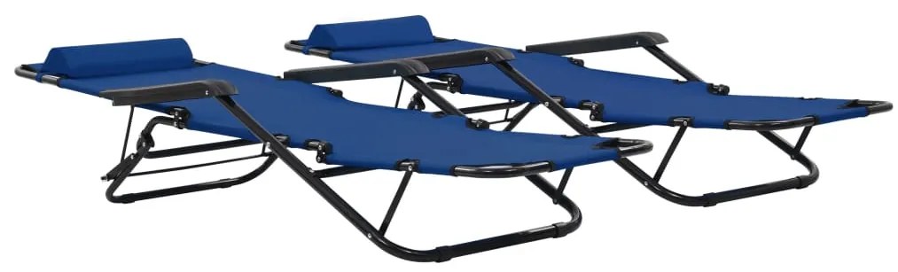 Espreguiçadeiras dobráveis com apoios de pé 2 pcs aço azul