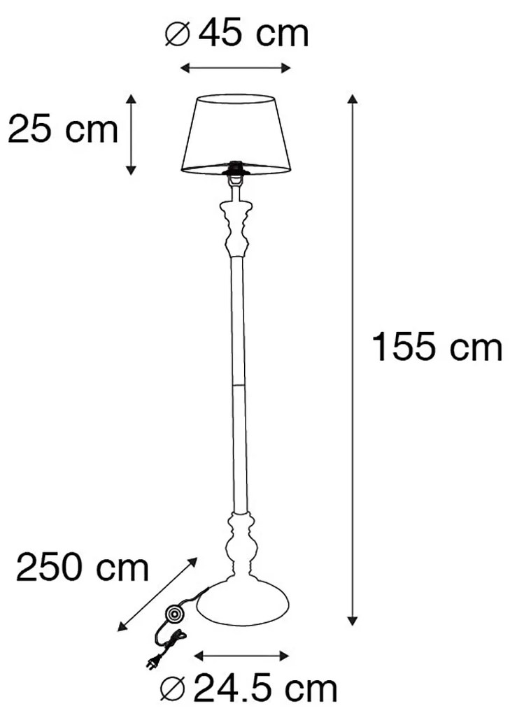 LED Candeeiro de pé inteligente preto com cúpula preta com dourado 45 cm incl. Wi-Fi A60 - Classico Clássico / Antigo