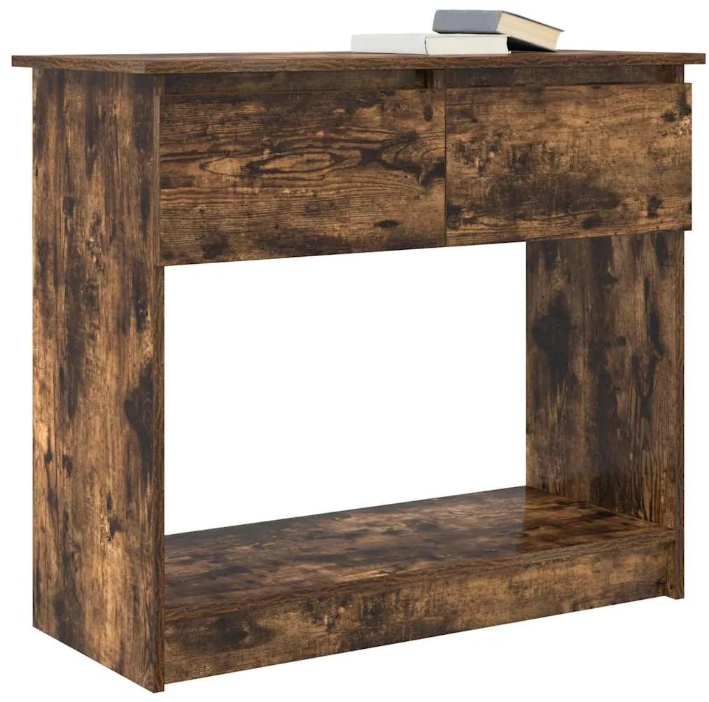 Mesa consola com gavetas 85,5x38,5x74,5 cm carvalho fumado