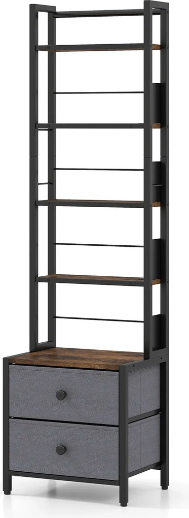 Estante com Gavetas de Tecido, 40 x 30 x 144 cm, 5 Níveis, Preto + Cinzento