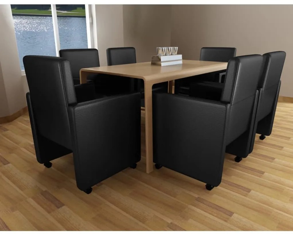 Cadeiras de jantar 6 pcs couro artificial preto