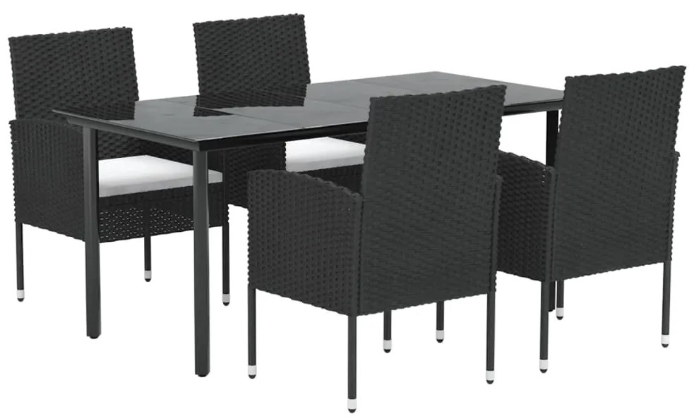 5 pcs conjunto de jantar p/ jardim c/ almofadões vime PE preto