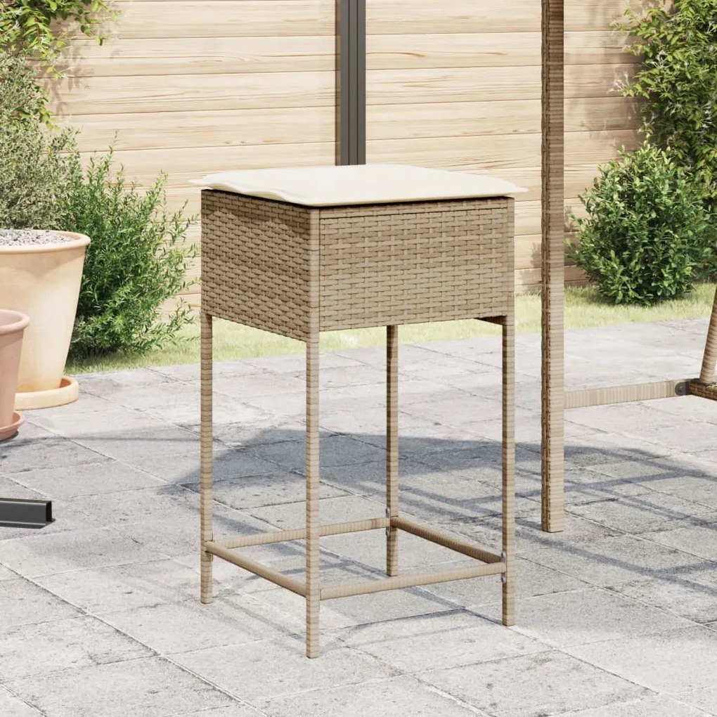 vidaXL Bancos de bar com almofadões para jardim 2 pcs vime PE bege