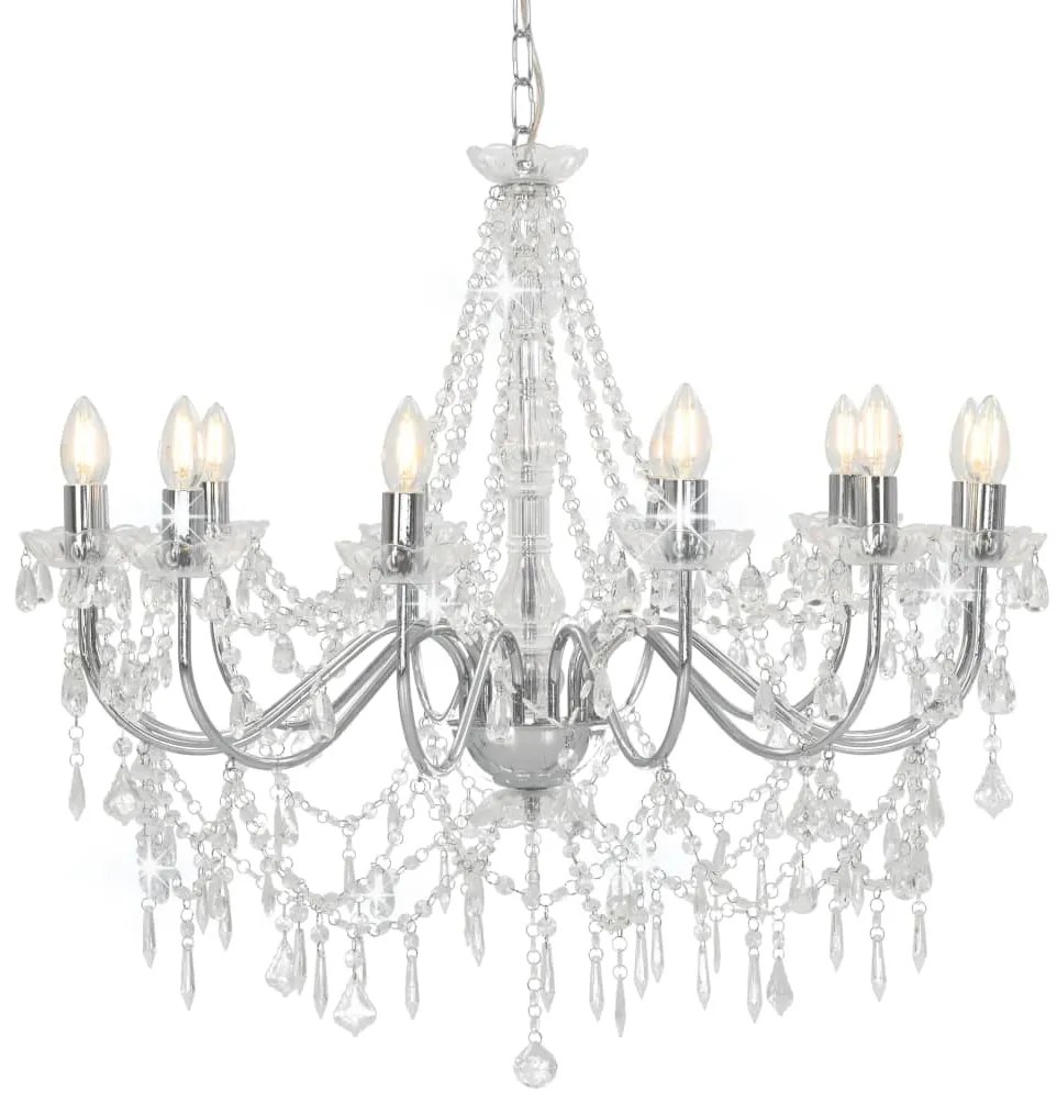 Lustre com contas lâmpadas 12 x E14 prateado