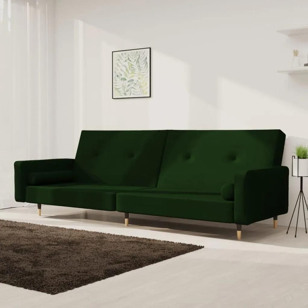 Sofá-cama 2 lugares com duas almofadas veludo verde-escuro