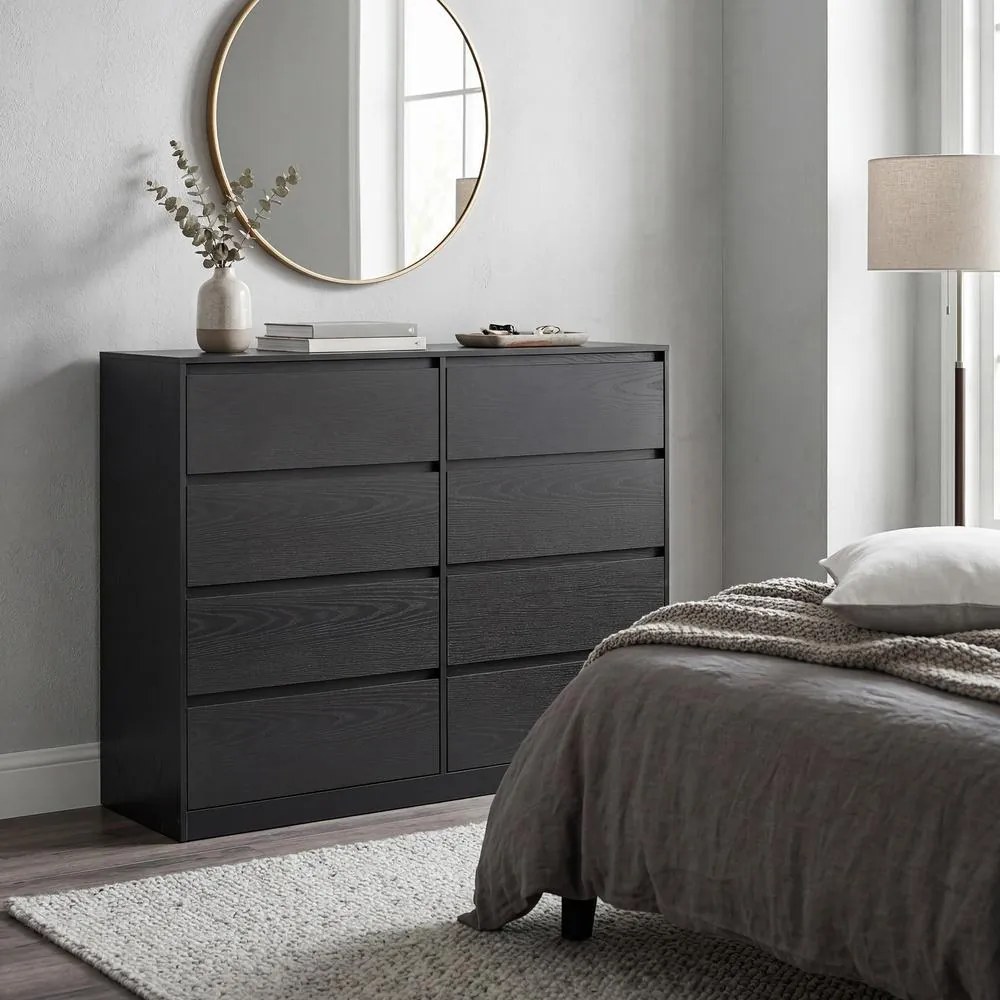 Cómoda, armário de arrumação, com 8 gavetas, para quarto, 40 x 119,4 x 97,5 cm, estilo moderno, preta