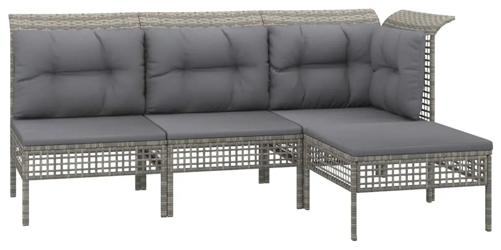 4 pcs conjunto lounge de jardim c/ almofadões vime PE cinzento