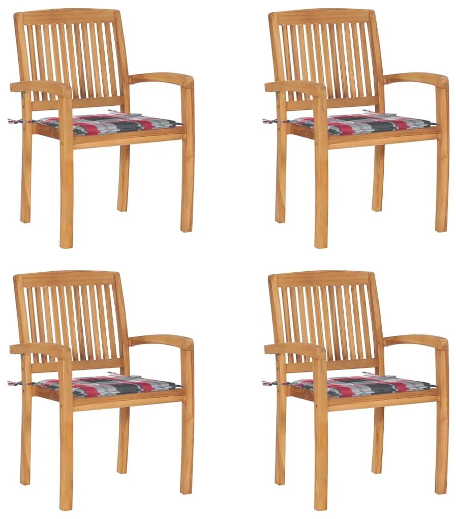 vidaXL Cadeiras de jardim empiháveis c/ almofadões 4 pcs teca maciça