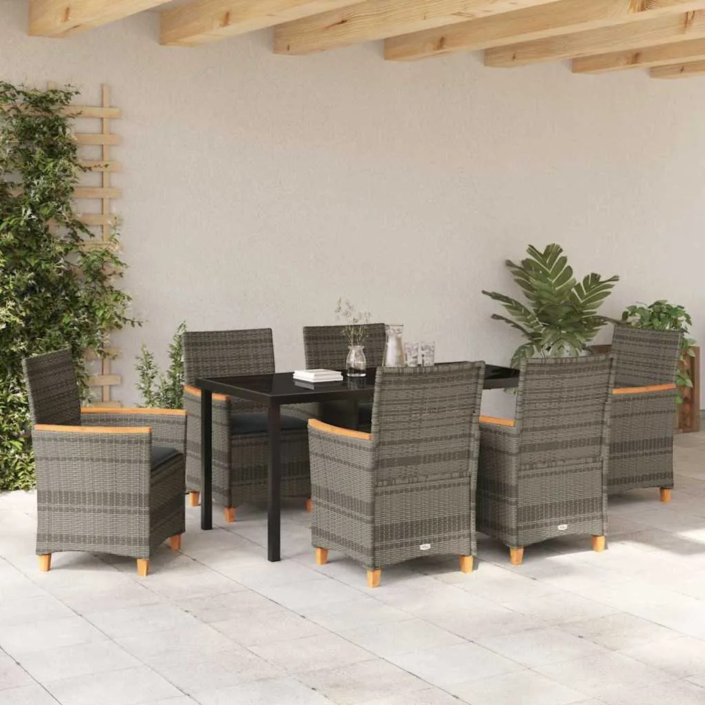 Conjunto de Jantar de Jardim com 7 Peças e Almofadas Cinza em Rattan