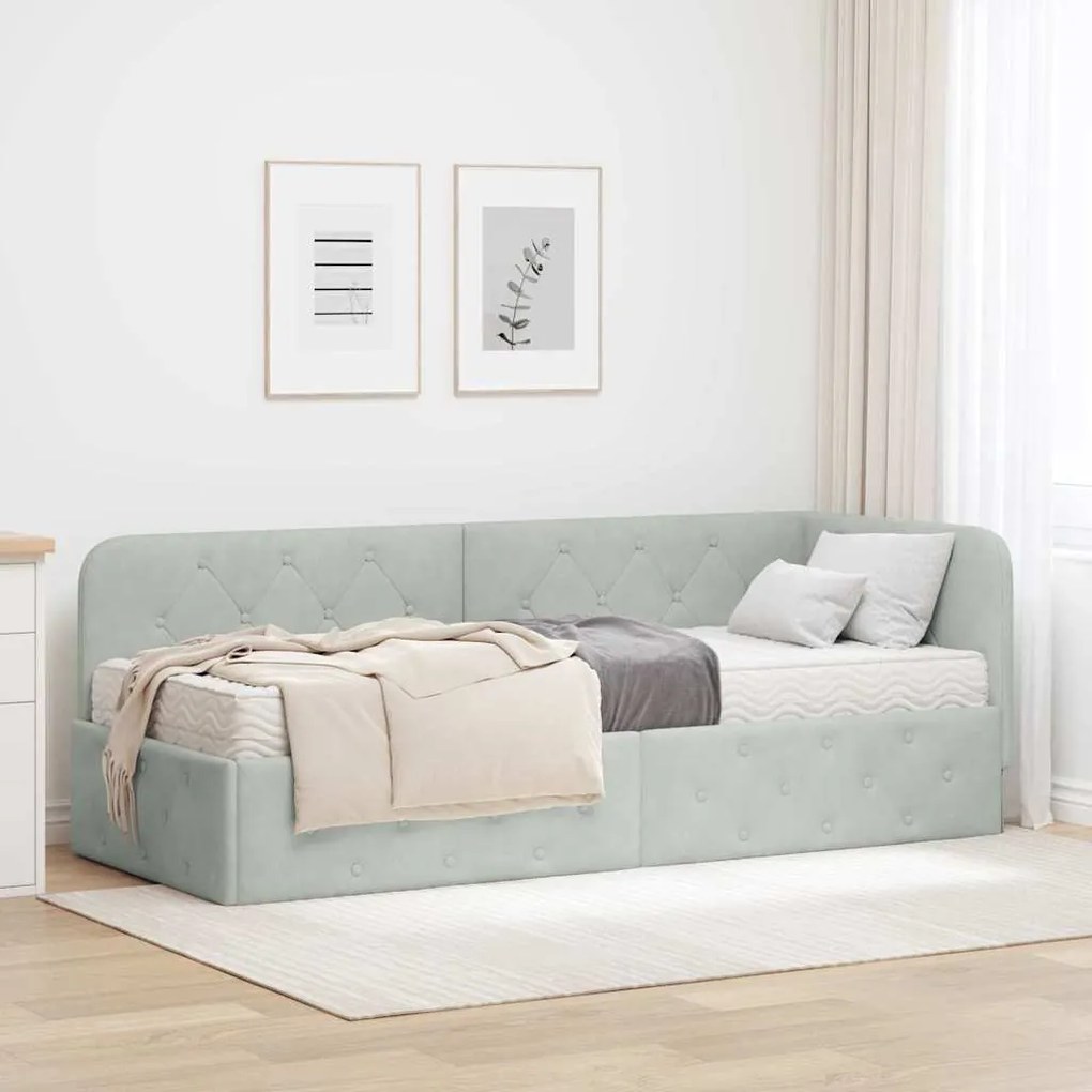 vidaXL Estrutura de Cama de Canto Cinzento-claro 80 x 200 cm Veludo