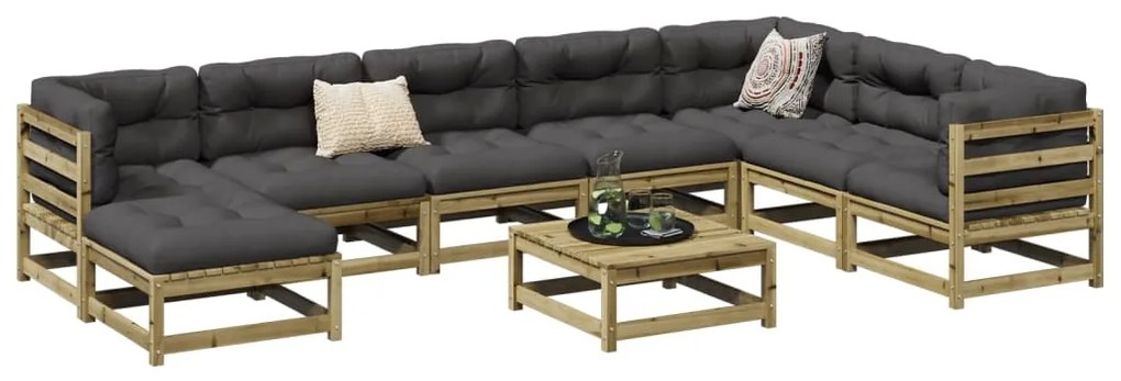 9 pcs conjunto sofás de jardim c/ almofadões pinho impregnado