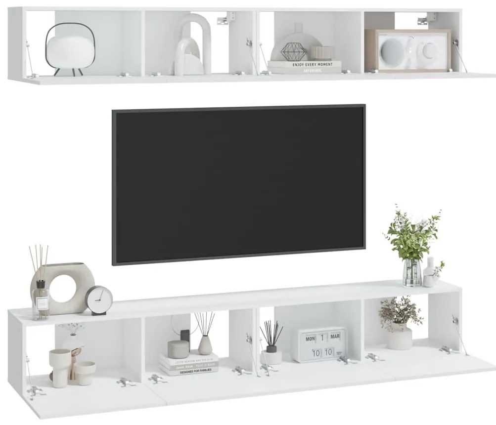 Armários de parede p/ TV 4 pcs 100x30x30 cm branco