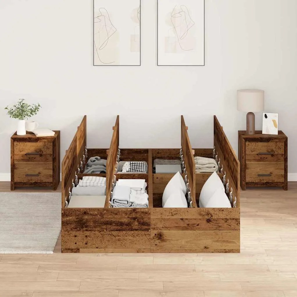 Cama com Armazenamento Madeira Antiga 120x200 cm