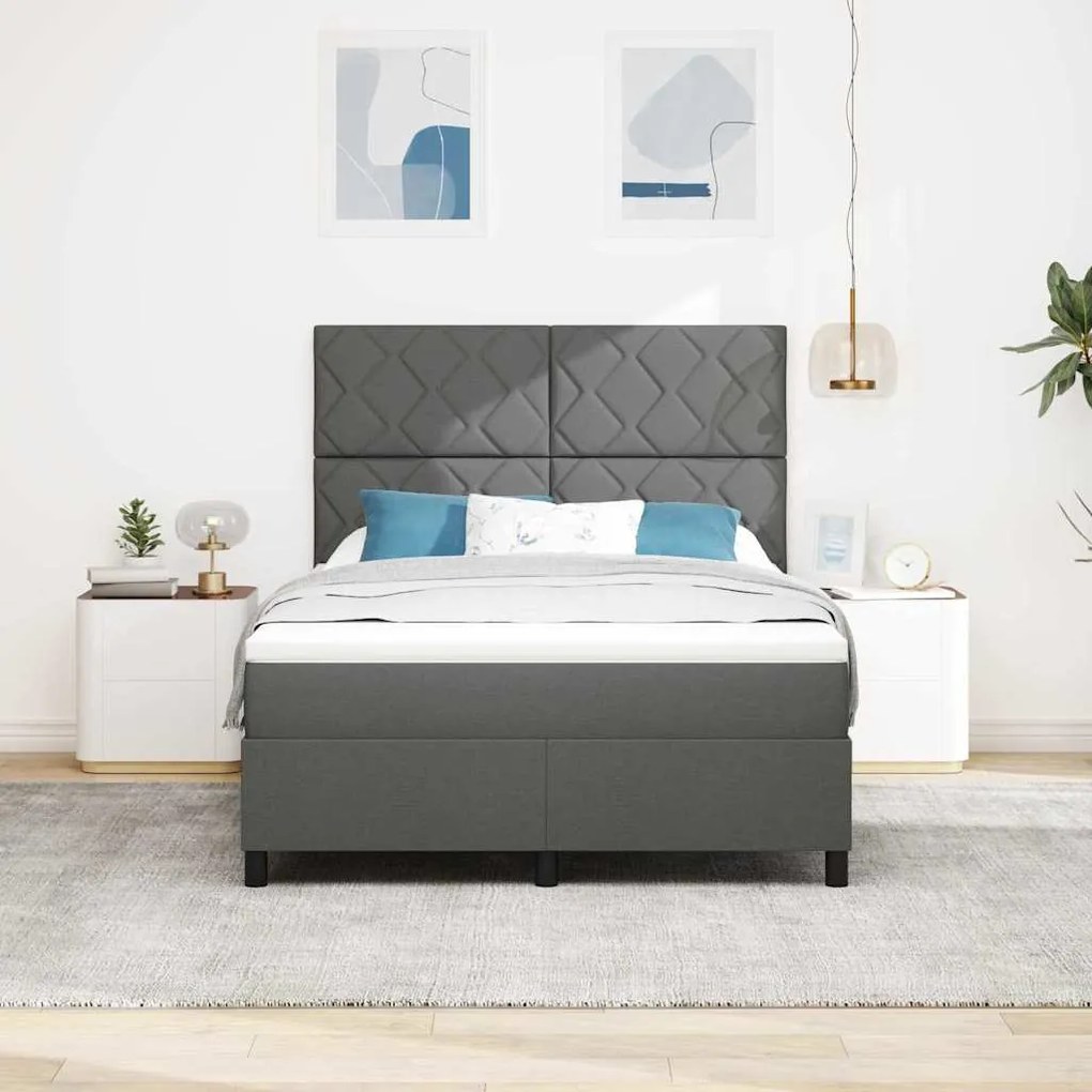 Cama com Estrado e Colchão com Luz LED em Cinza Escuro, 140 x 190 cm,