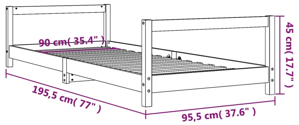 Estrutura de cama infantil 90x190 cm madeira de pinho maciça