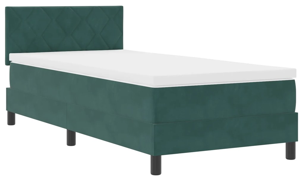 Cama Box Spring com Colchão Verde Escuro 100x200 cm Veludo