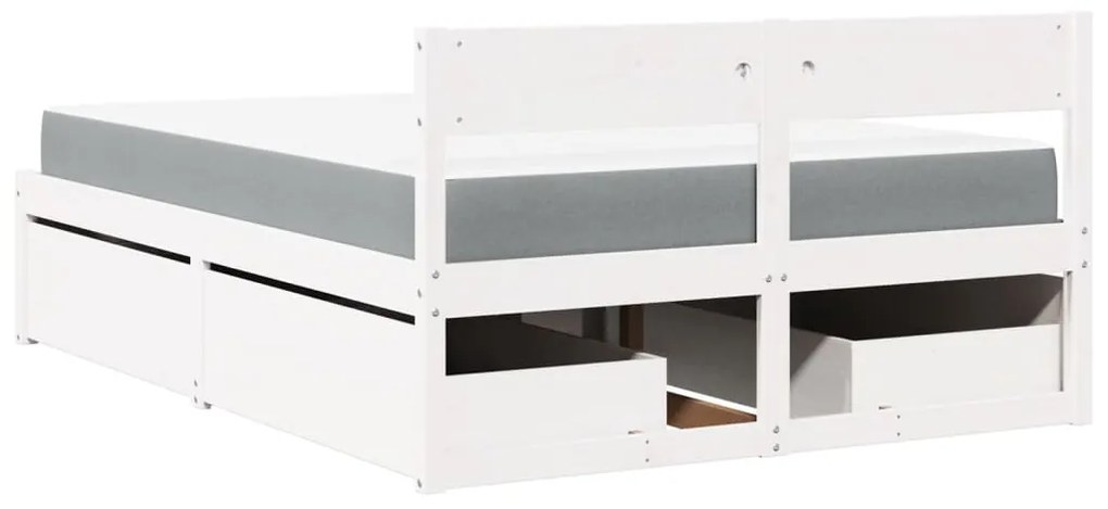 Cama com gavetas e colchão 140x190 cm pinho maciço branco