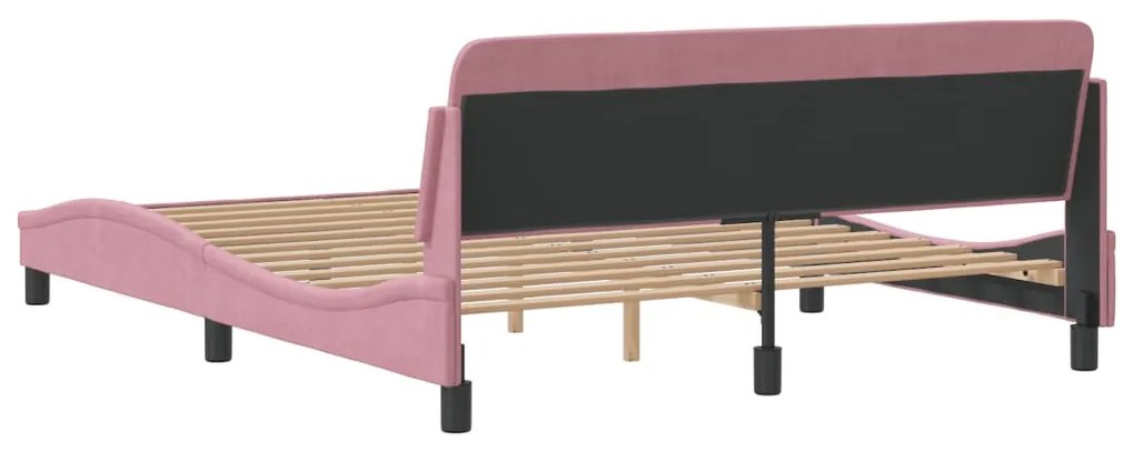 Estrutura de cama c/ cabeceira 160x200 cm veludo rosa