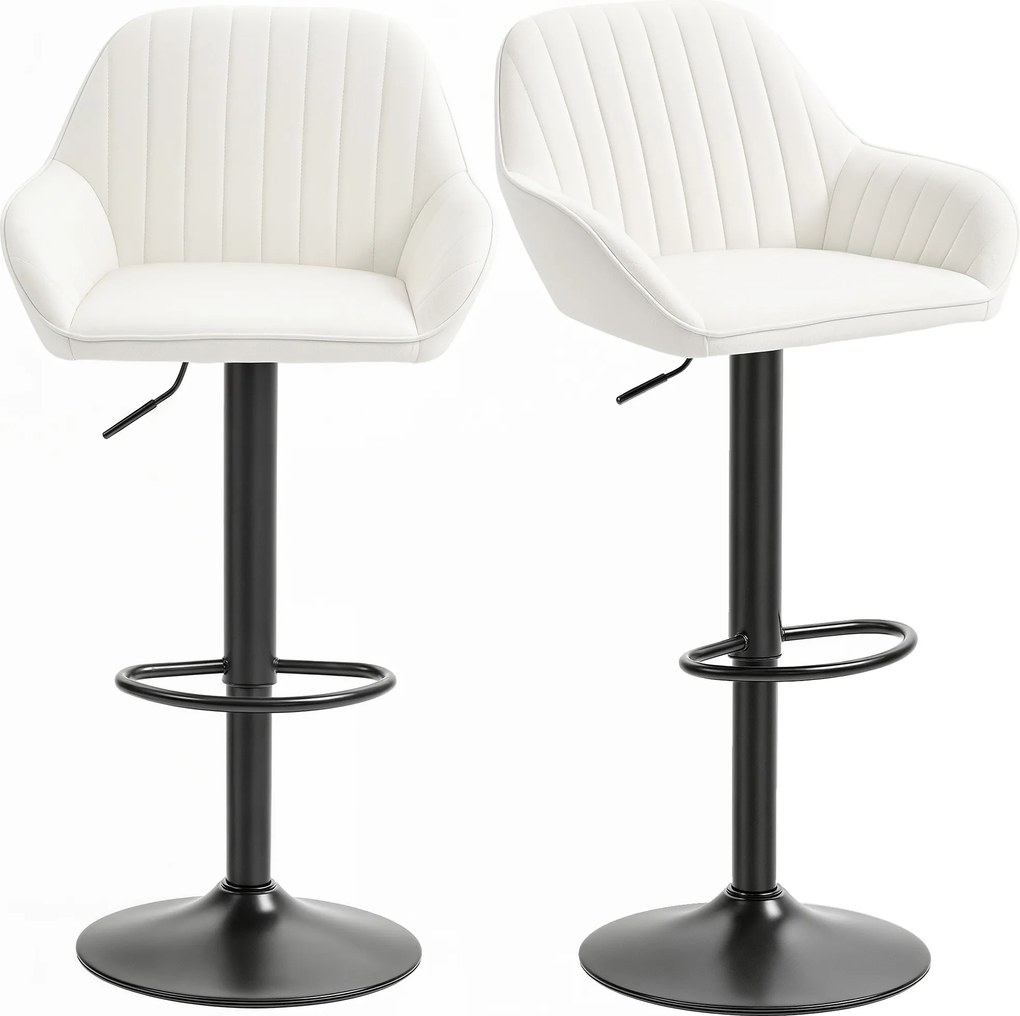 Conjunto de 2 Bancos de Bar Giratórios Bancos Altos de Cozinha com Altura Ajustável 50,5x50x87-107 cm Creme