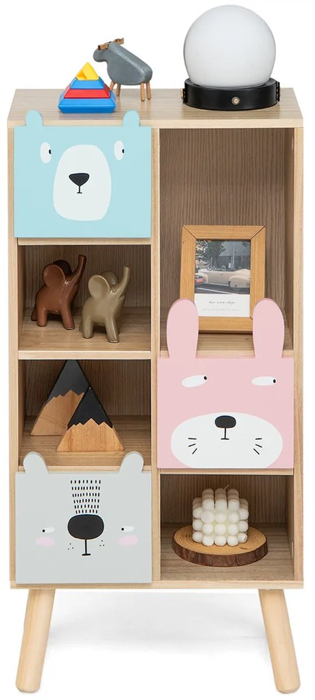 Estantel infantil com gavetas e compartimentos abertos para brinquedos e livros Móveis para guardar brinquedos 40 x 25,5 x 82,5 cm natural