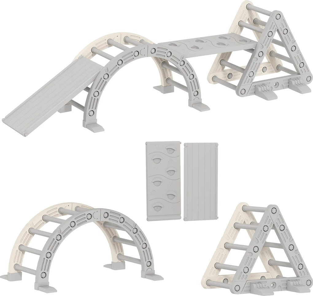 AIYAPLAY Triângulo de Escalada 8 em 1 para Crianças Rampa Reversível 279x80x69 cm Cinza | Aosom Portugal