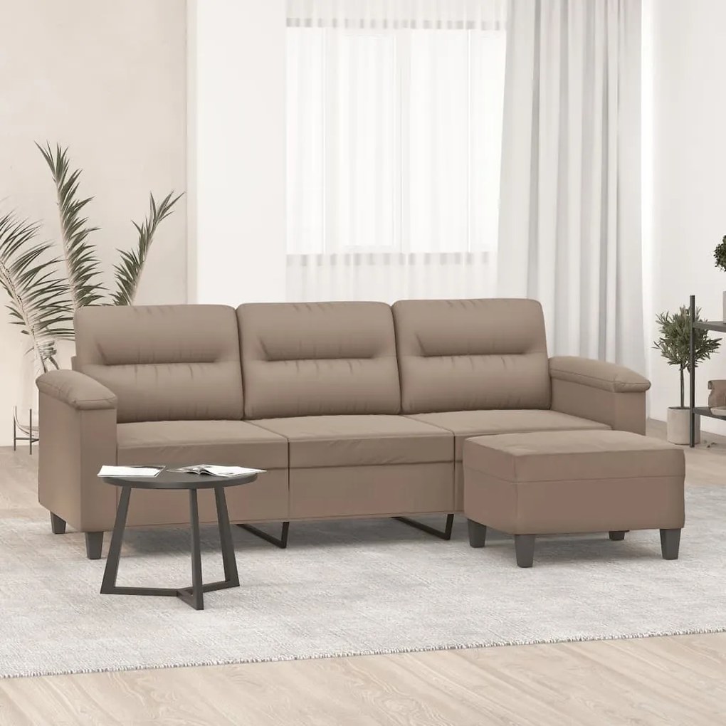 Sofá 3 lugares c/ apoio pés 180 cm microfibra cinza-acastanhado