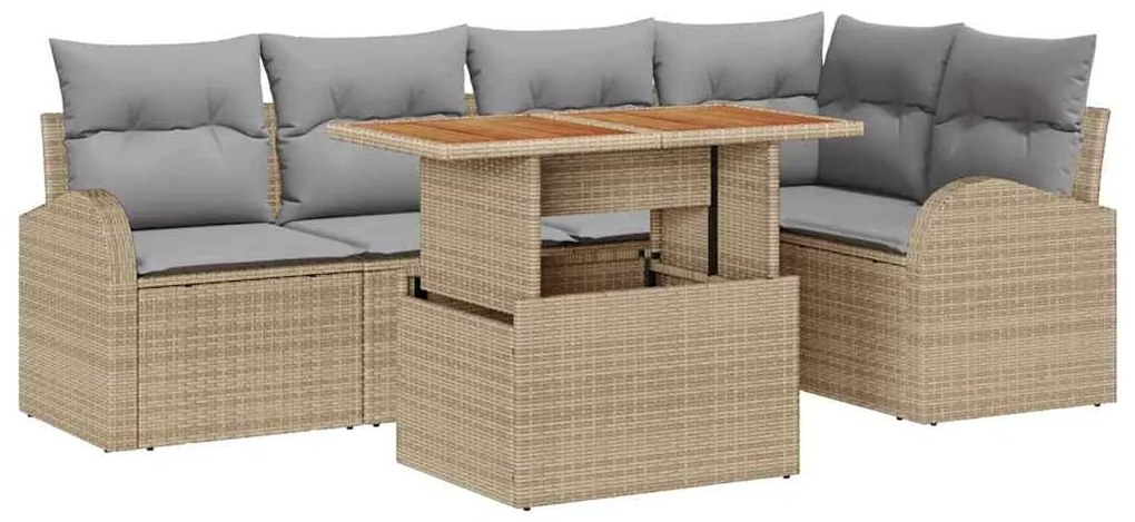 Conjunto de Jantar de Jardim com 6 Peças e Almofadas em Rattan Sintéti
