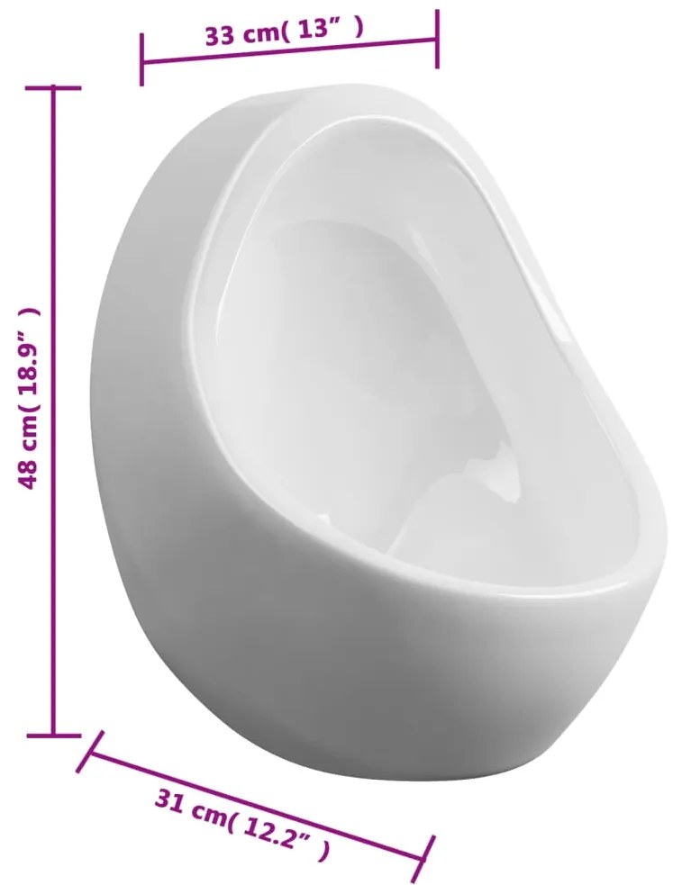 Urinol de parede com válvula de descarga cerâmica branco