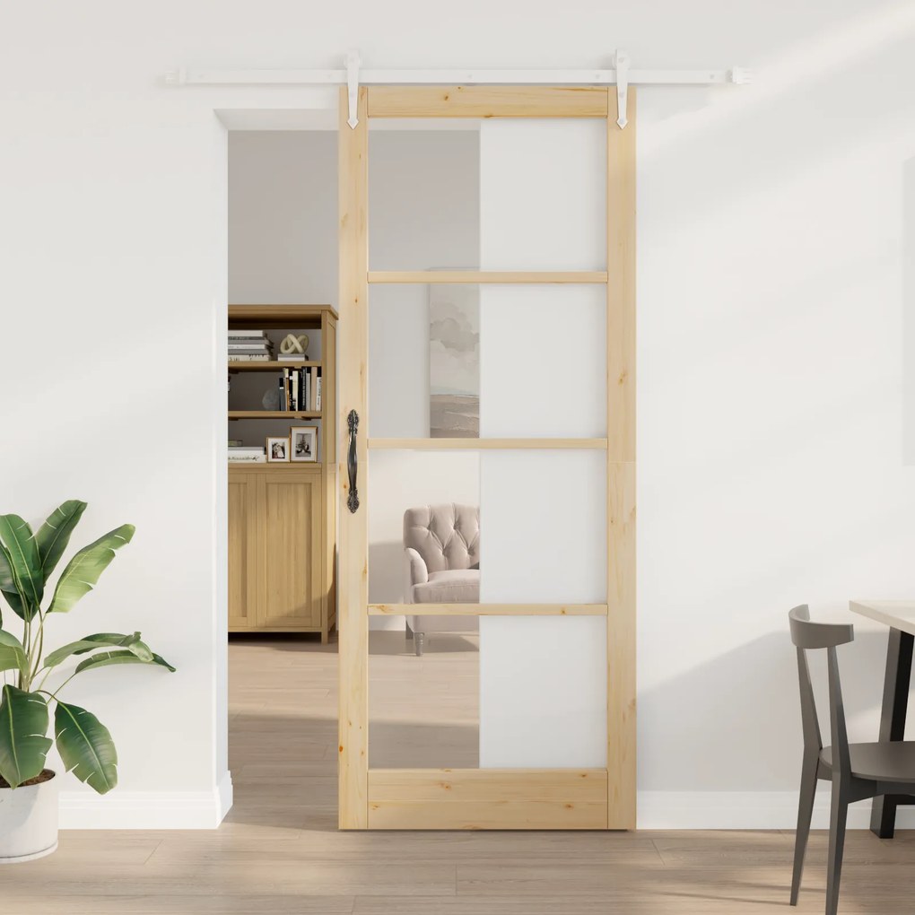Porta Deslizante vidaXL com Conjunto de Ferragens 93x232 cm Madeira Só