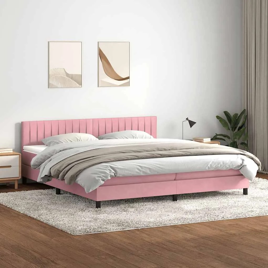 Cama com molas colchão 200x210 cm veludo rosa