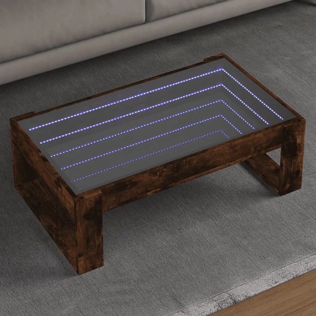 vidaXL Mesa de centro luzes LED Infinity 90x53x30 cm carvalho fumado