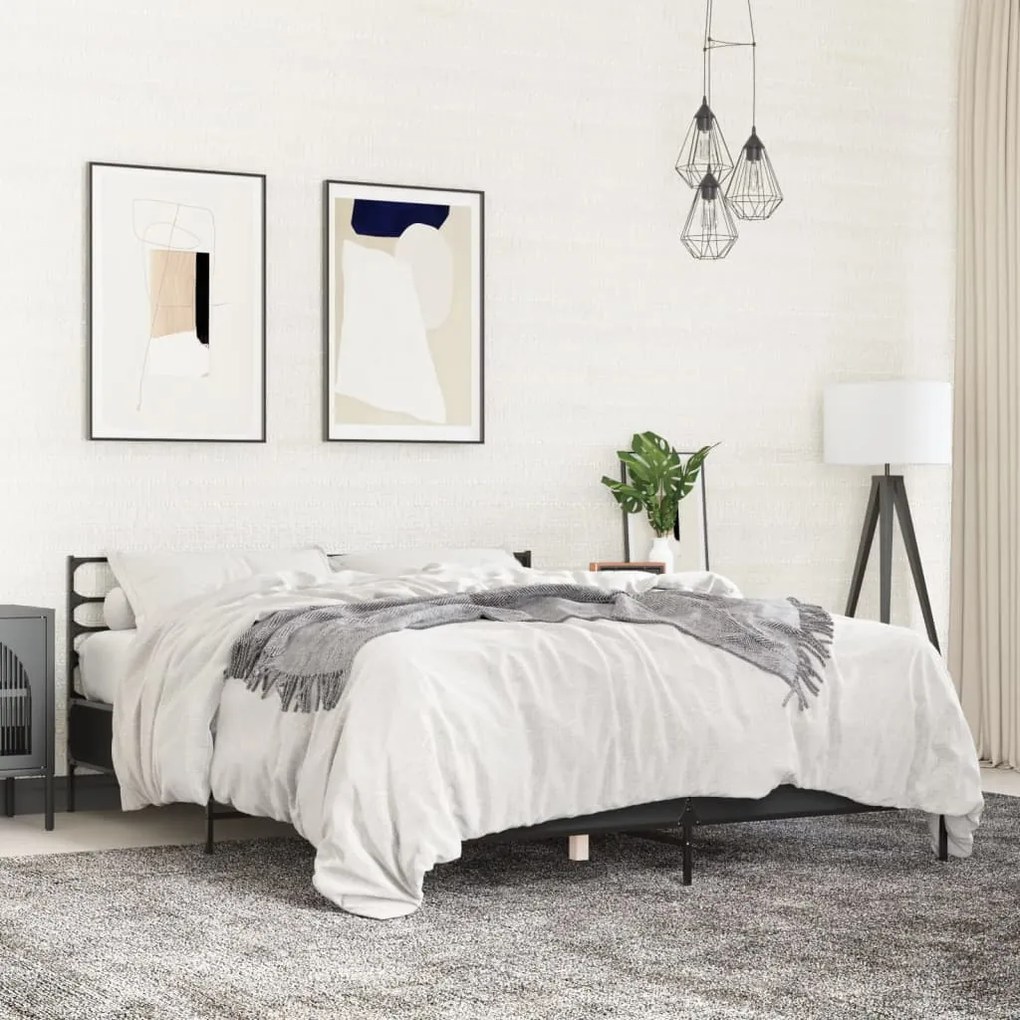 vidaXL Estrutura de cama 150x200 cm derivados de madeira/metal preto