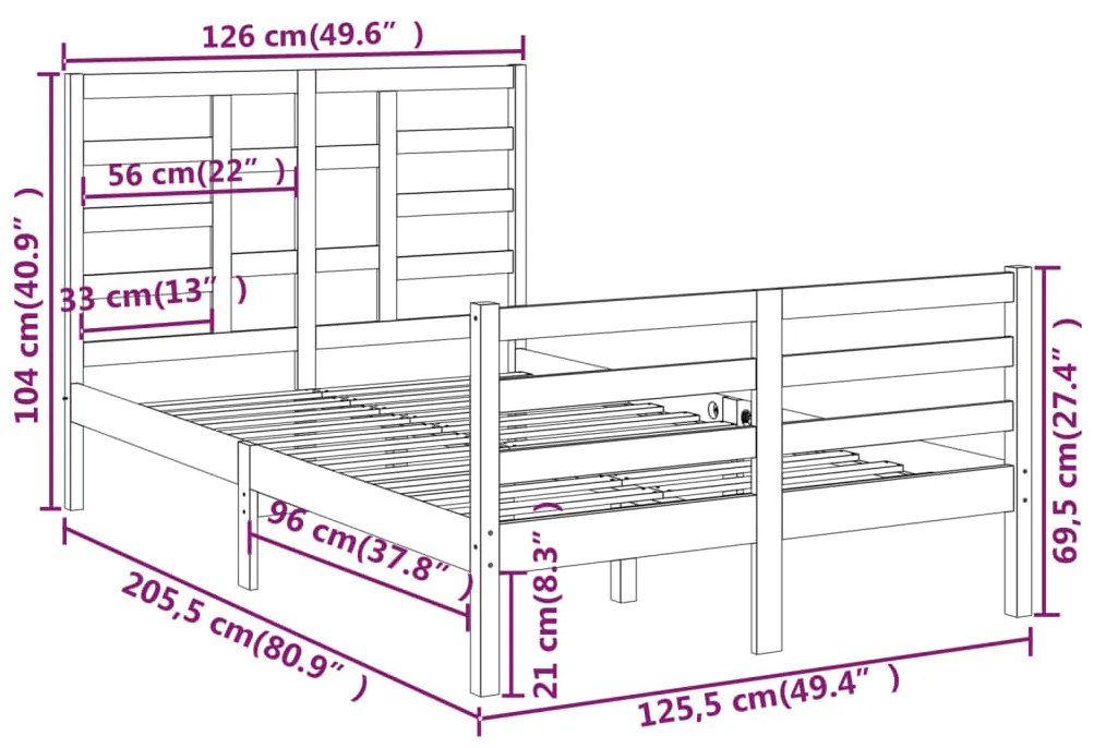 Estrutura de cama 120x200 cm madeira maciça branco