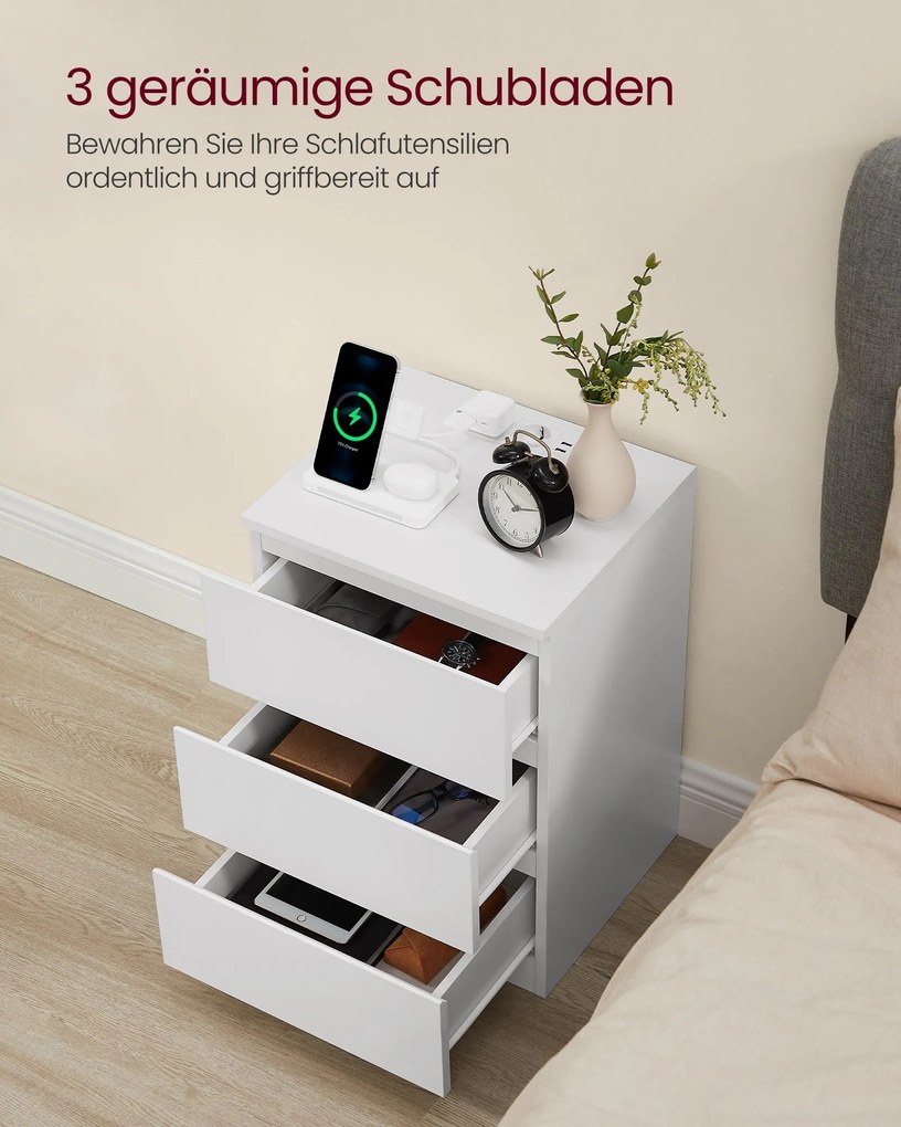 Conjunto de 2 mesas de cabeceira 35 x 40 x 59 cm modernas com 2 tomadas CA e 2 portas USB, brancas