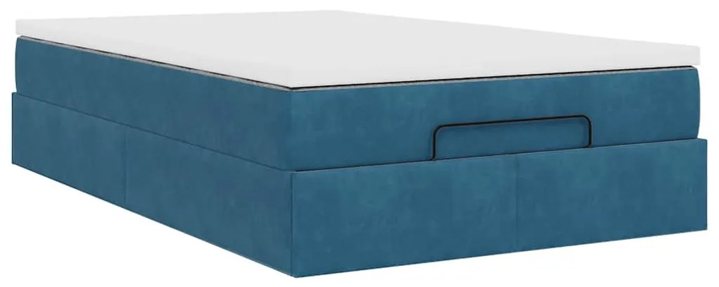 Cama otomana com colchão 120x190 cm veludo azul-escuro